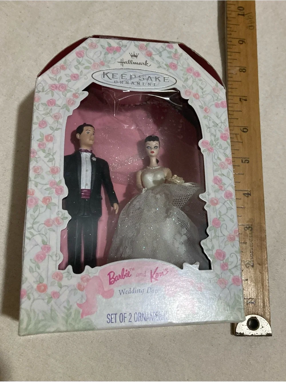 Hallmark Barbie and Ken Wedding Ornament Set - Black, White, Pink
